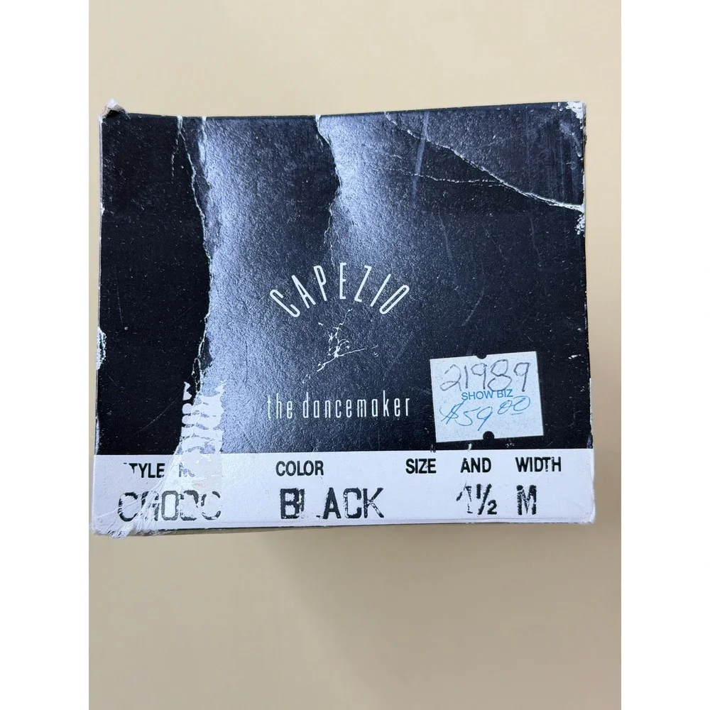 Vtg Capezio The Dancemaker Black Leather Jazz Boots CA02C Size 1.5 M NIB 80s 90s